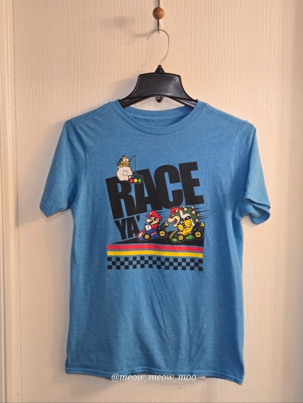 Mario Kart Youth XL Blue Graphic T-Shirt Race Ya Mario Bowser